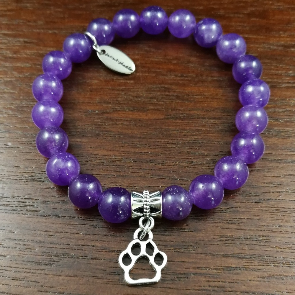 Handmade: Purple Jade Paw Charm bracelet